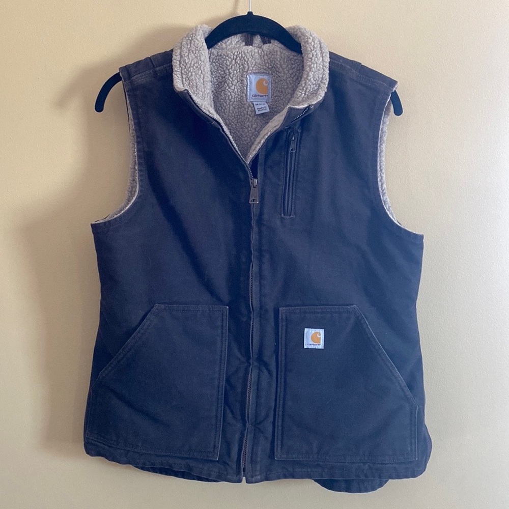 WOMEN'S RELAXED FIT WASHED DUCK SHERPA LINED MOCK NECK VEST Size M 8/10